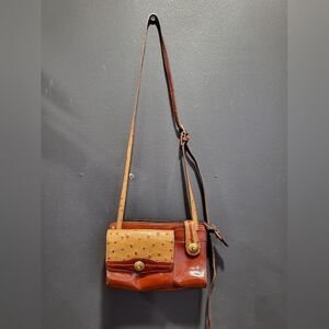 Scully Vintage Tan Brown Leather Mini Crossbody Bag Ostrich Boho Western Purse